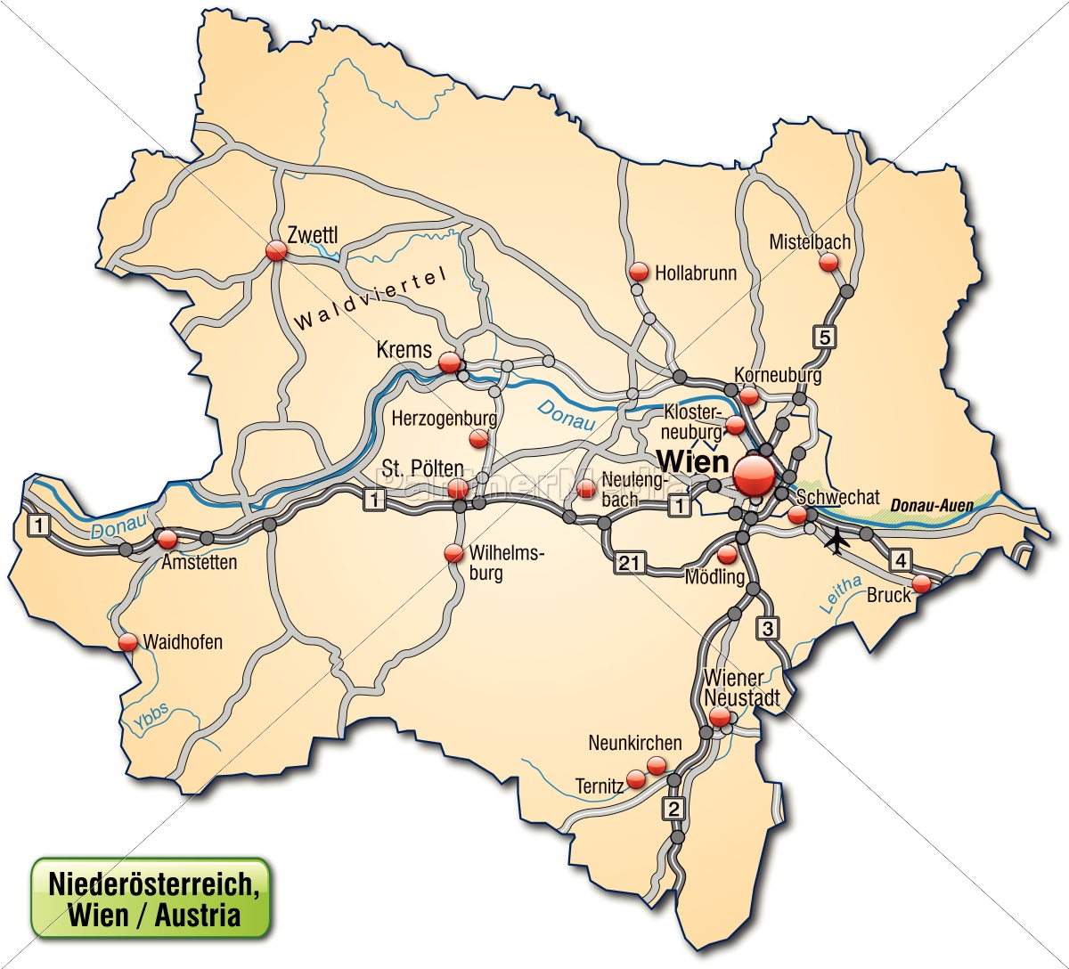 Karte Von Niederoesterreich Mit Verkehrsnetz In Lizenzfreies Bild