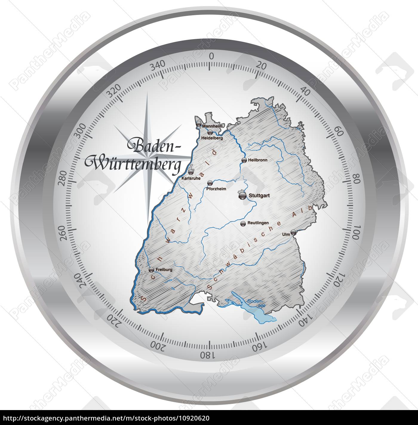 Map Of Baden Wuerttemberg As Overview Map In Chrome Royalty Free