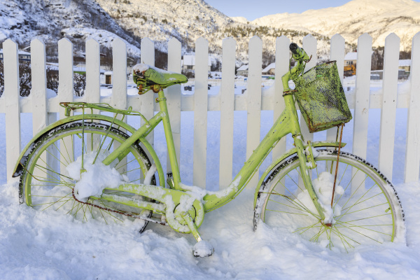 bicicleta verde na neve ledingen ilha