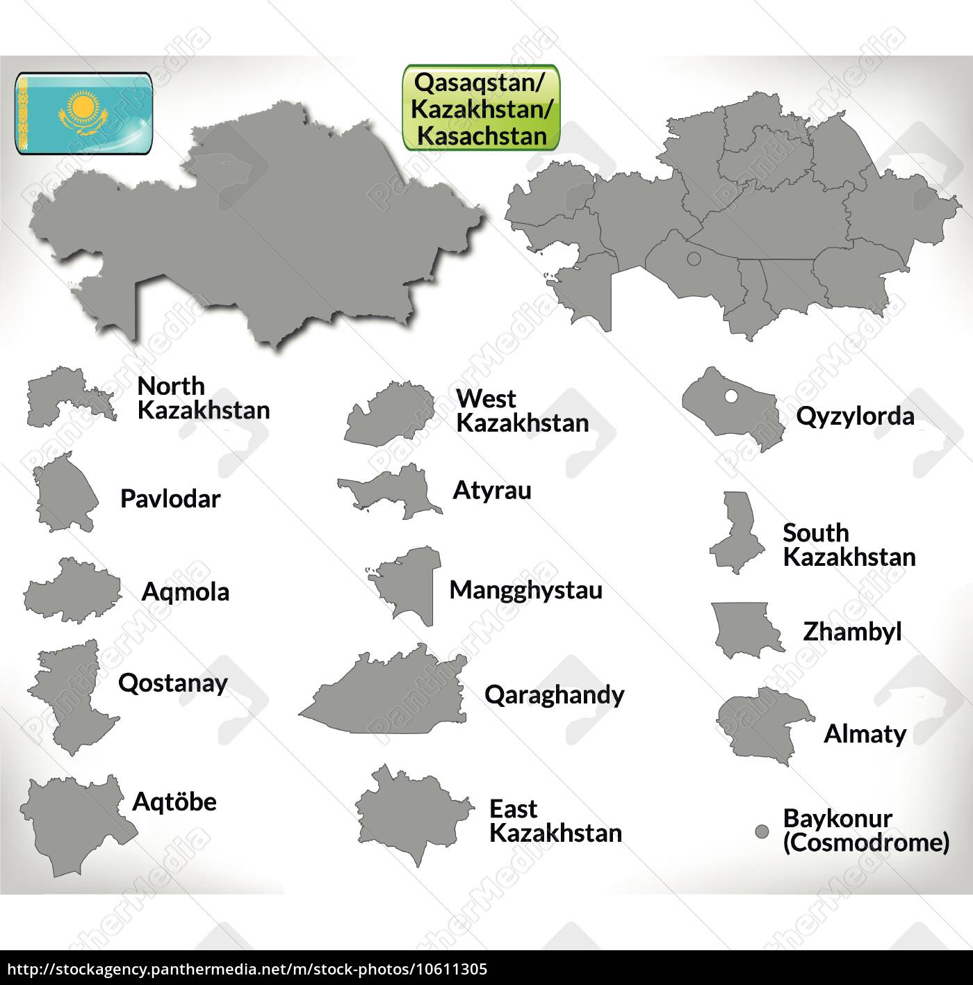 Map of Kazakhstan with borders in grey - Stock Photo #10611305 ...