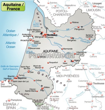 Map of the area of Aquitaine as an overview map in grey - Royalty free ...