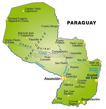 Map of Paraguay as overview map in green Stock image 10912694