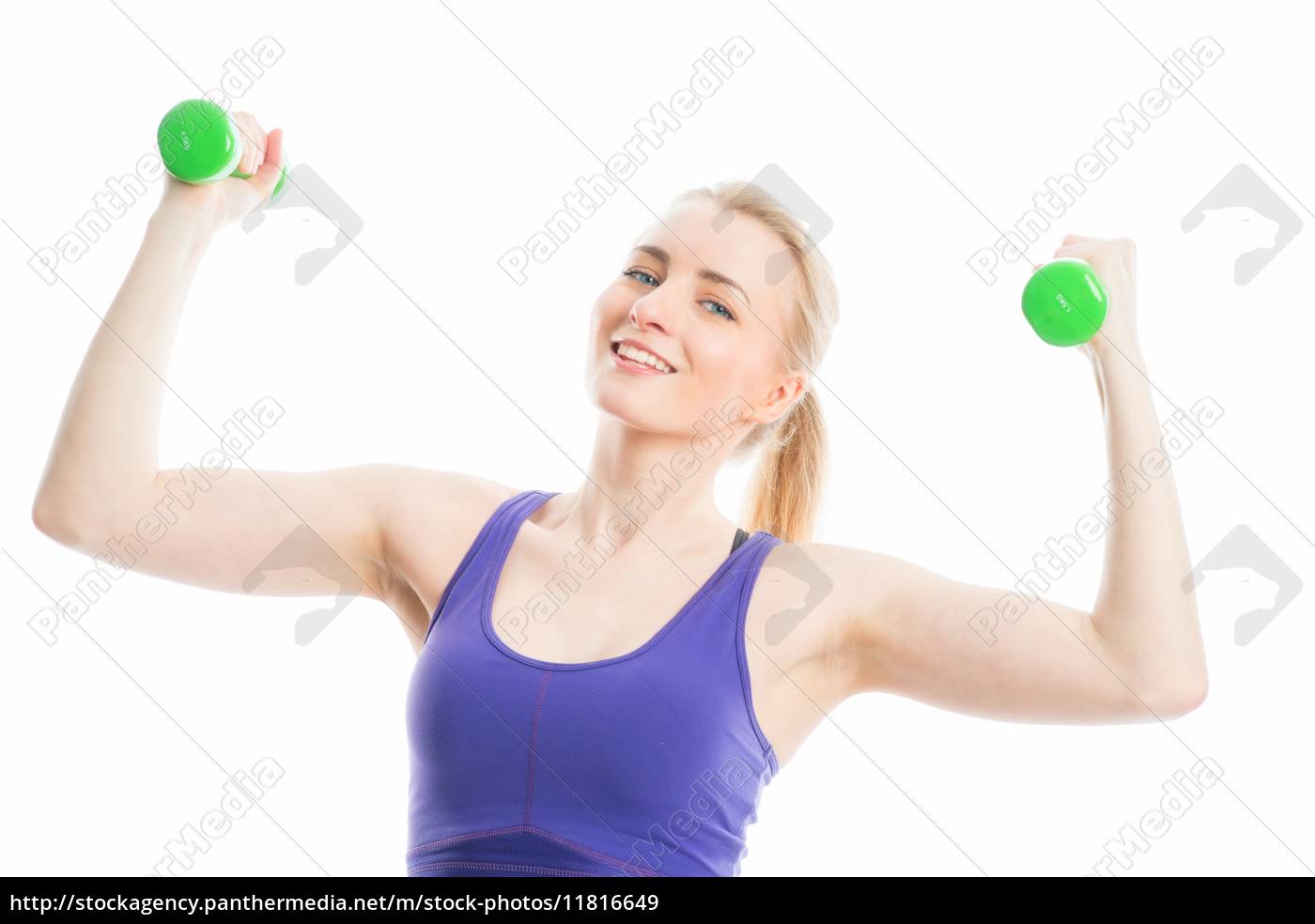 Las chicas rubias entrenan con mancuernas - Stockphoto #11816649 | Agencia  de stock PantherMedia