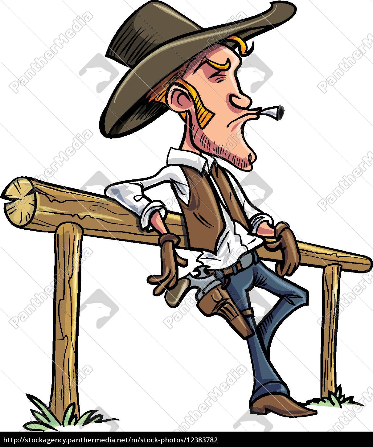 Cowboy de desenho animado encostado em uma cerca - Stockphoto #12383782 |  Banco de Imagens Panthermedia