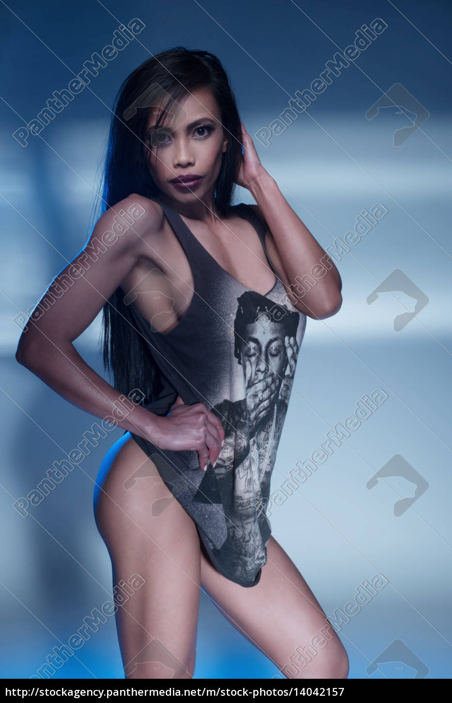 Bottomless Athletic Woman in Casual Shirt Only - Royalty free image  #14042157 | PantherMedia Stock Agency