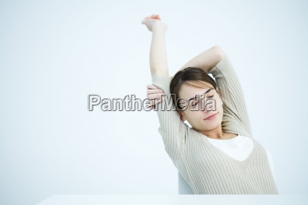 Woman Stretching Arms Eyes Closed - Lizenzfreies Bild #16670458 ...