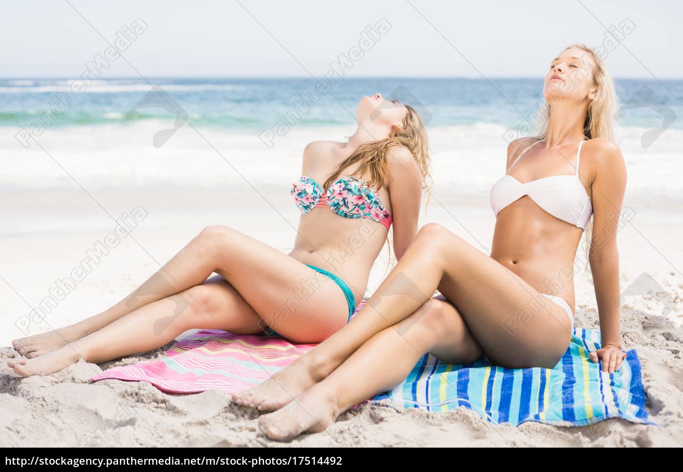 Mulheres bonitas de biquíni relaxando na praia - Stockphoto #17514492 |  Banco de Imagens Panthermedia