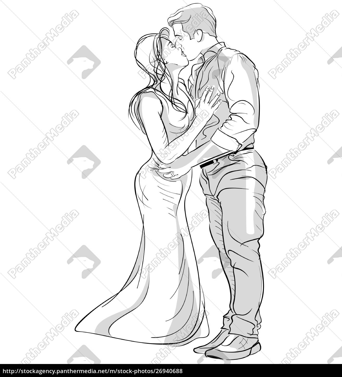 Romantic Kissing Couple Drawing - Royalty free photo #26940688 |  PantherMedia Stock Agency