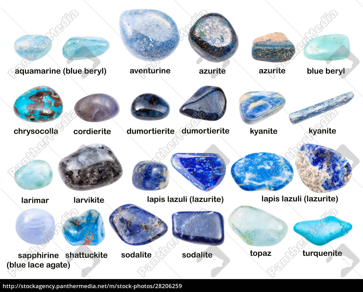 Collage verschiedener blauer Edelsteine mit Namen - Lizenzfreies Bild  28206259 | Bildagentur PantherMedia