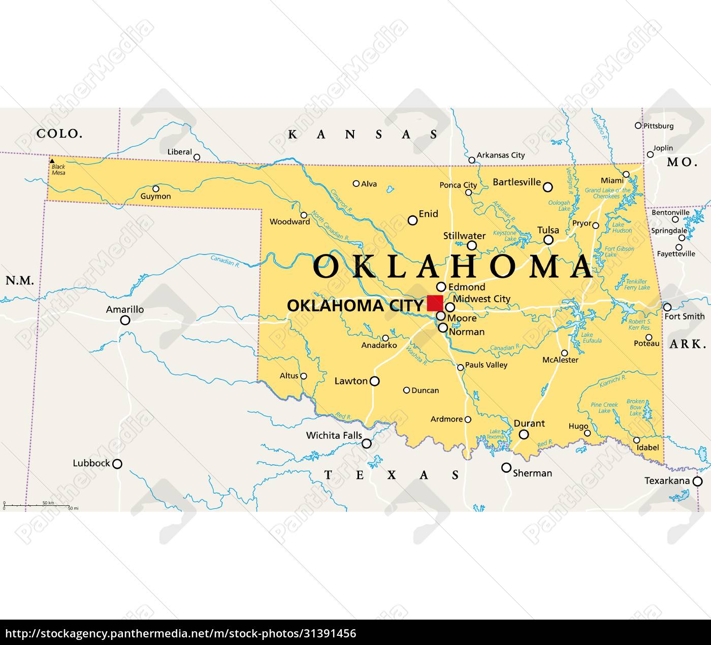 Oklahoma OK political map US state nicknamed - Royalty free photo 31391456  | PantherMedia Stock Agency